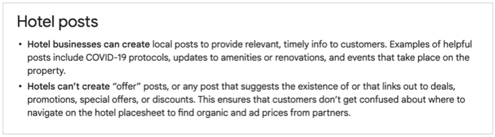 ▲Hotel posts(宿泊施設の投稿について):Business Profile posts content policyより Business Profile posts content policy