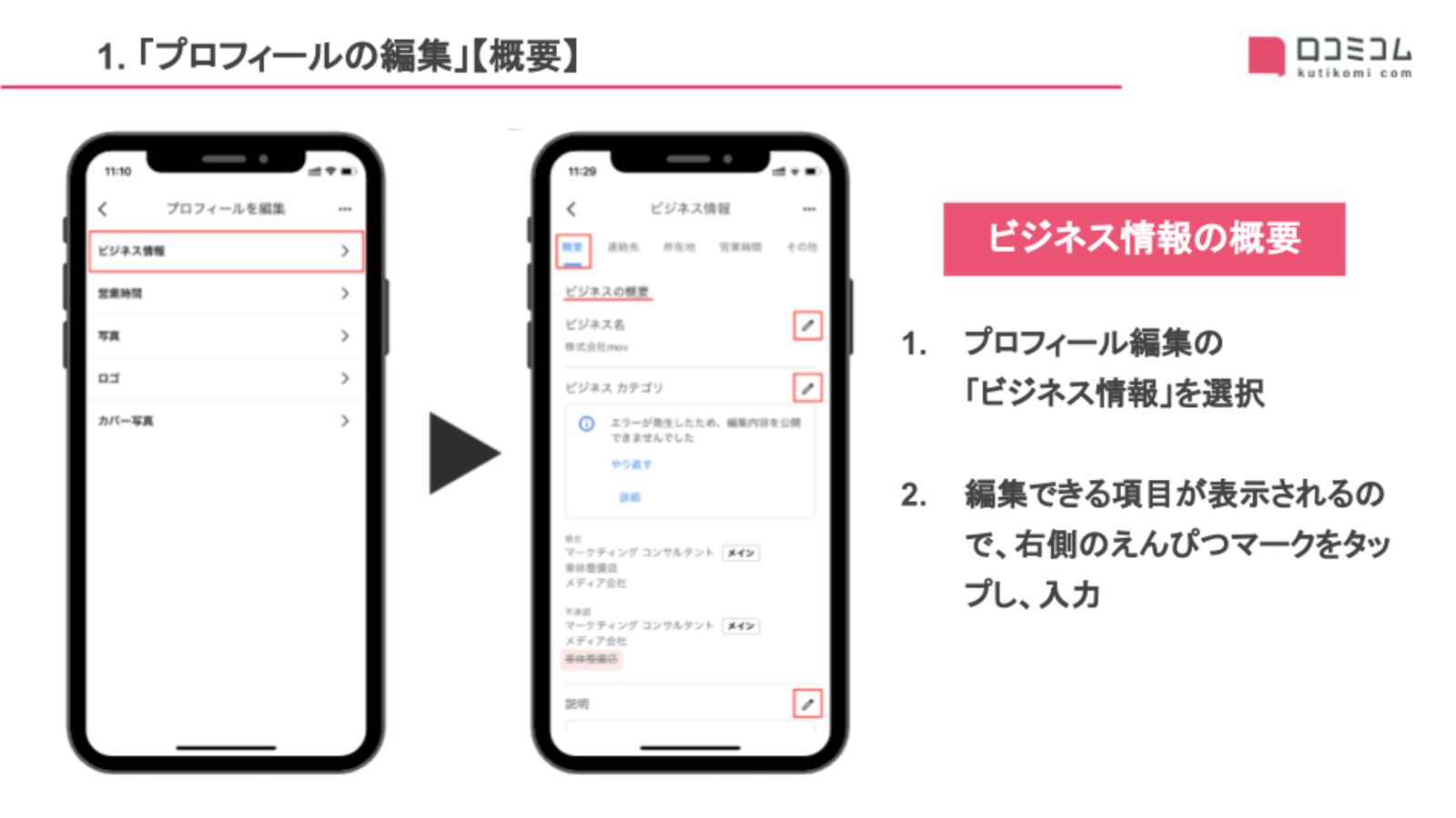 ▲「プロフィールを編集」【概要】:編集部作成 Googleマップ Googleマイビジネス 編集