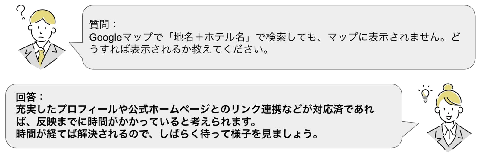 質問1：「地名」＋「ホテル」で検索してもマップに表示されない