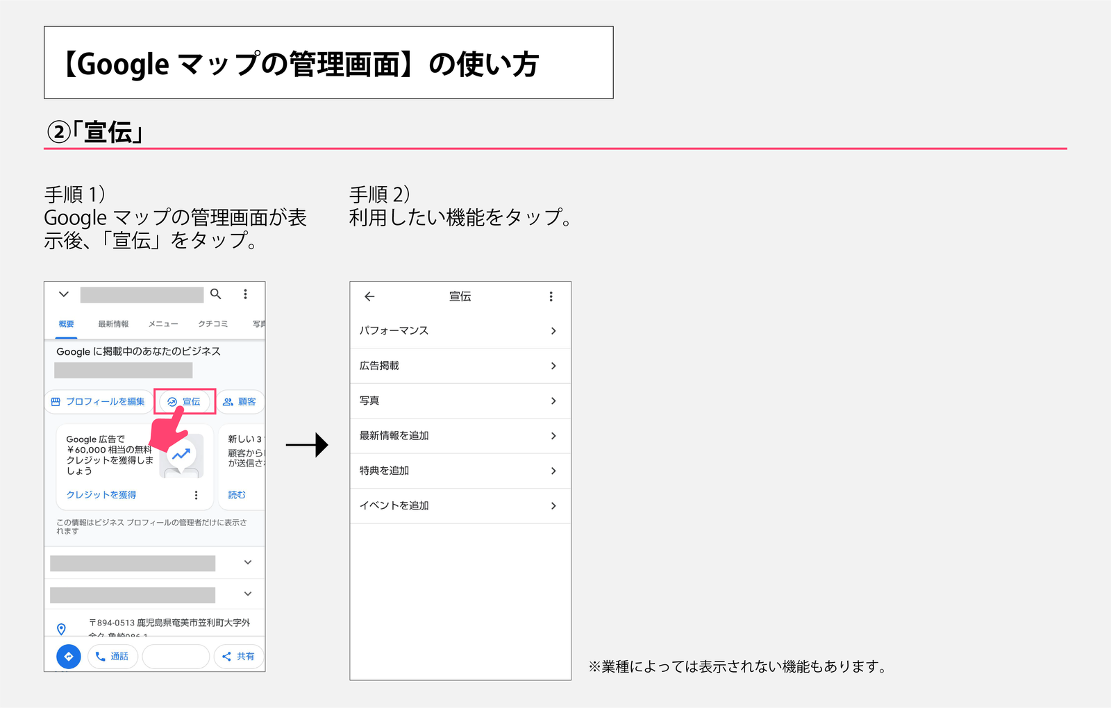 ▲Googleマップの管理画面の使い方(2)宣伝 Googleマップの管理画面の使い方(2)宣伝