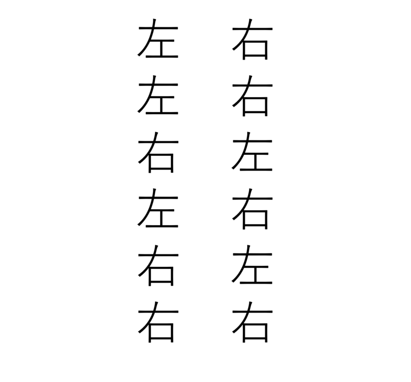 左右にランダムに書かれた「右」「左」の文字