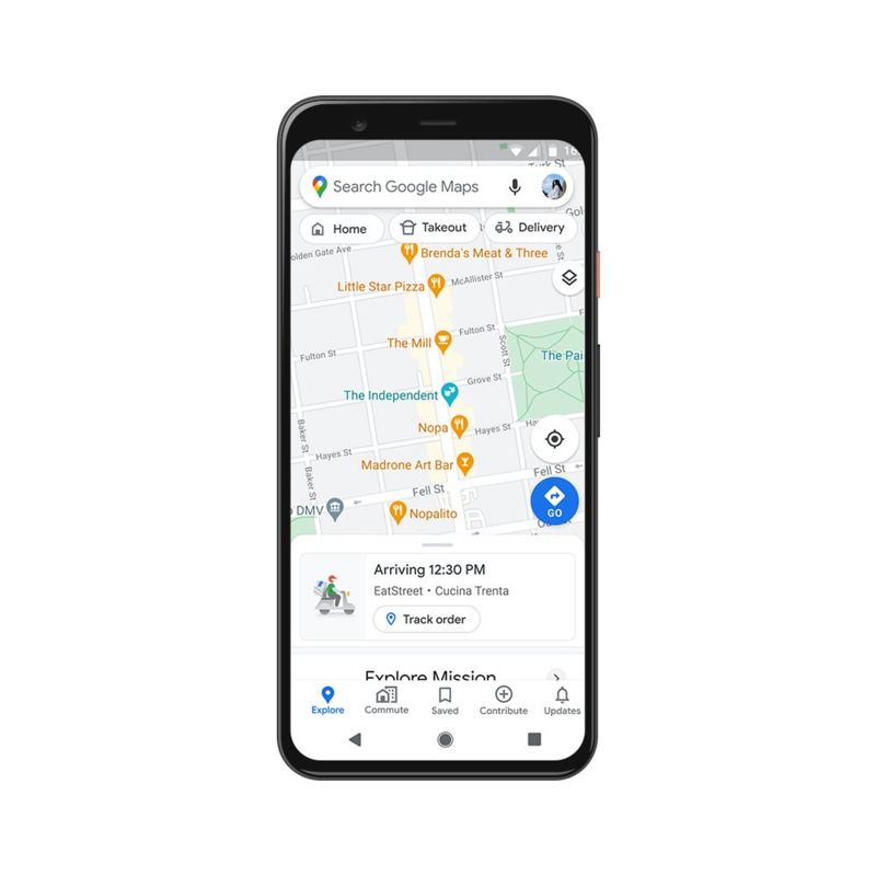 ▲デリバリーとテイクアウトの進捗状況を表示:Google The Keywordより デリバリーとテイクアウトの進捗状況がGoogle マップ上に表示される