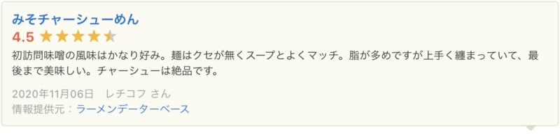 ▲Yahoo!ロコに掲載されたラーメンデータベースの口コミ:口コミラボ編集部スクリーンショット Yahoo!ロコ ラーメンデータベース 口コミ