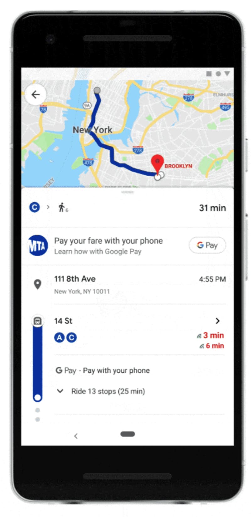 Google マップで乗車料金を支払う画面