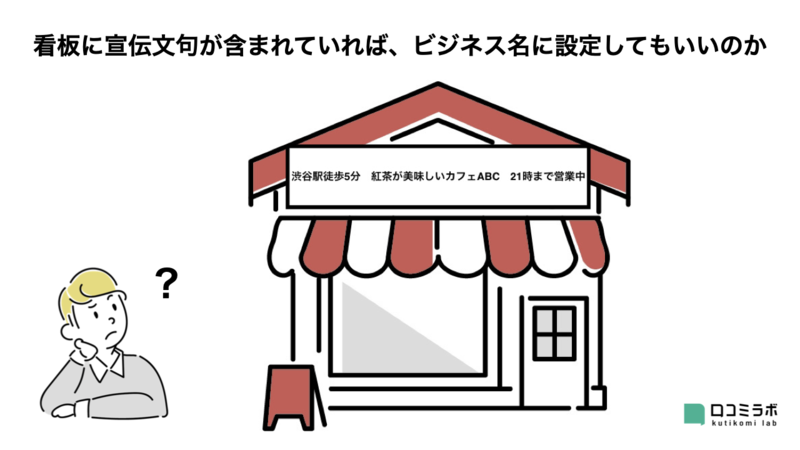 ▲看板に宣伝文句が含まれていれば、ビジネス名に設定してもいいのか:編集部作成 看板に宣伝文句が含まれていれば、ビジネス名に設定してもいいのか