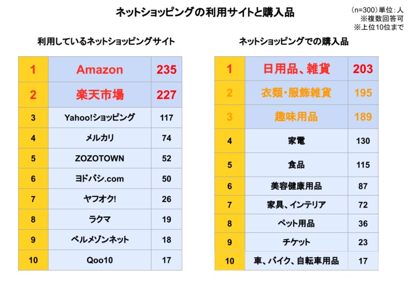 ネットショッピングサイトと購入品のベスト10