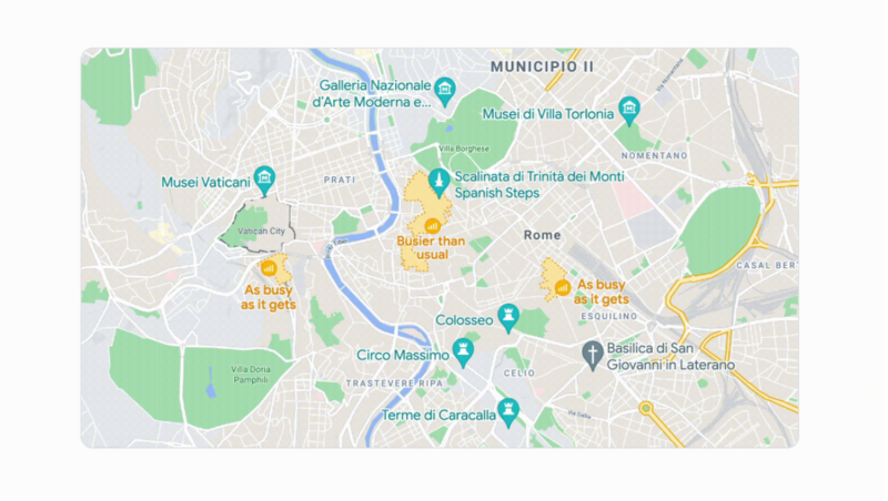 ▲混雑している地域を地図上に表示:Google The Keywordより 混雑している地域を地図上に表示