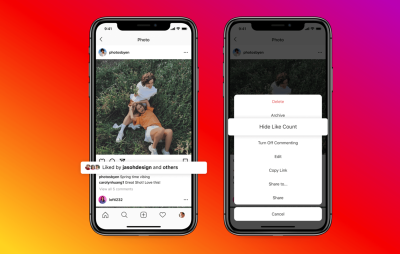 ▲他人の投稿の「いいね!」を非表示にする例:Instagram Blogより 他人の投稿の「いいね!」を非表示にする例