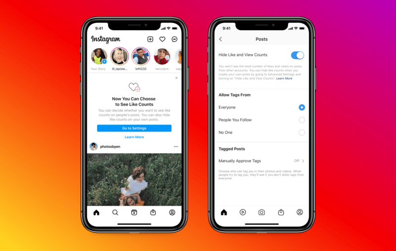 ▲自分の投稿の「いいね!」を非表示にする例:Instagram Blogより 自分の投稿の「いいね!」を非表示にする例