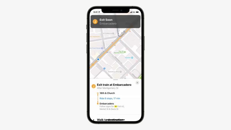 ▲降りる時間になると通知が表示される:Appleより 降りる時間になると通知が表示される