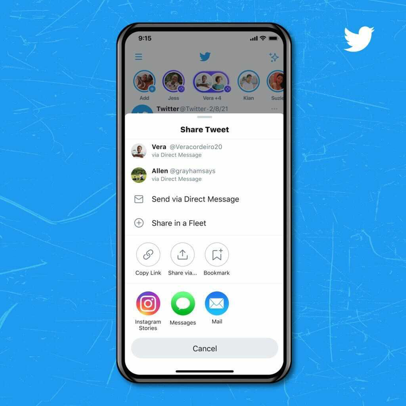 ▲ツイートをInstagramストーリーズにシェアできる機能:Twitter Supportの投稿より ツイートをInstagramストーリーズにシェアできる機能