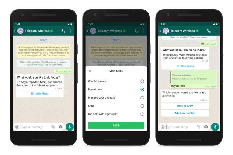 ▲WhatsApp Businessのメッセージにメニューや回答ボタンが追加:Facebook Newsroomより WhatsApp Businessのメッセージにメニューや回答ボタンが追加