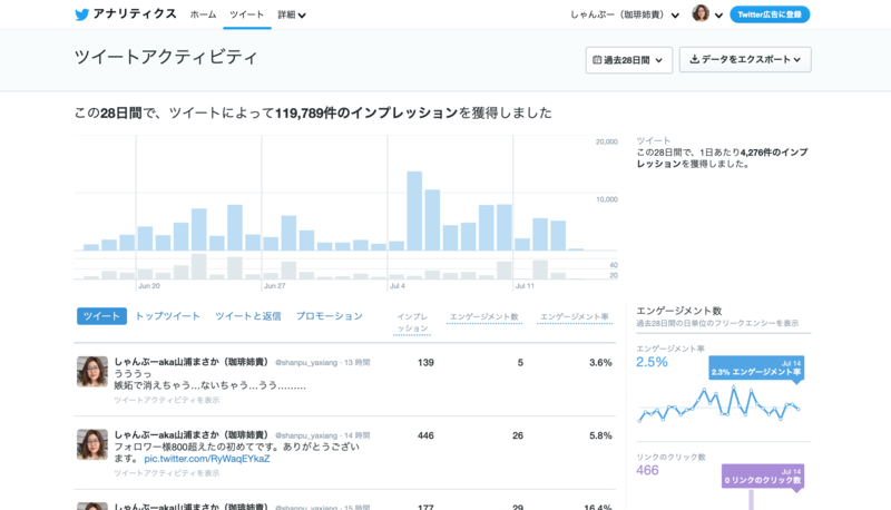 ▲ツイートアクティビティ:アナリティクス Twitterアナリティクスのツイートアクティビティ