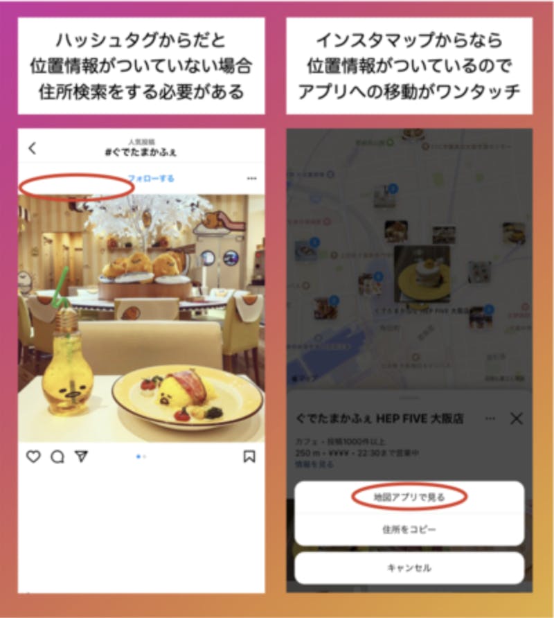 Instagramのハッシュタグ検索と地図検索の違い