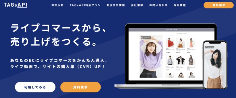 ▲TAGsAPIのトップページ:TAGsAPI公式サイト TAGsAPIのトップページ