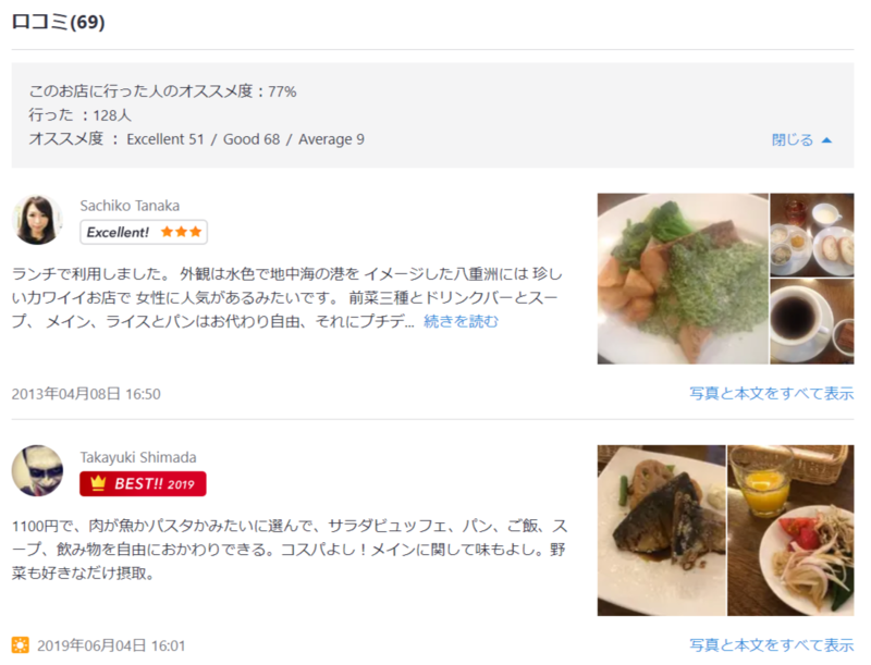 ▲「Excellent」「Good」「Average」の3段階で評価される。オススメ度の平均も表示される。