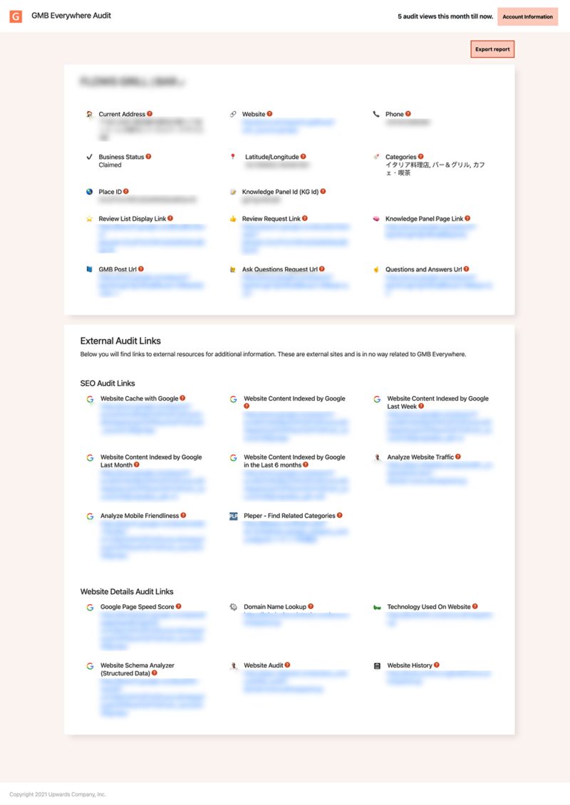 ▲Basic Auditの画面:GMB Everywhereより Googleマイビジネス 競合調査