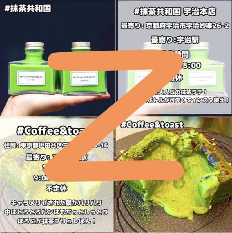 ▲「Zの法則」に基づいた画像の配置を行っている:Instagramより Zの法則 画像