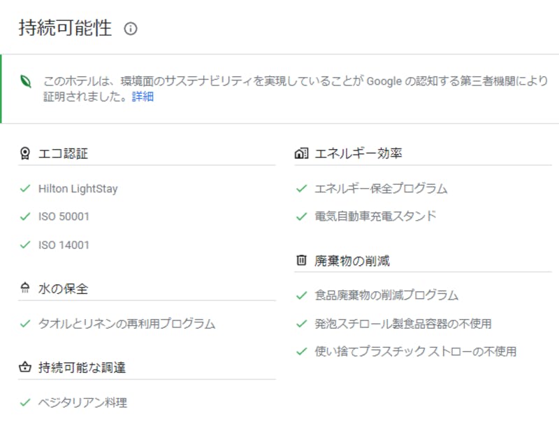 Googleトラベル検索のエコ認証