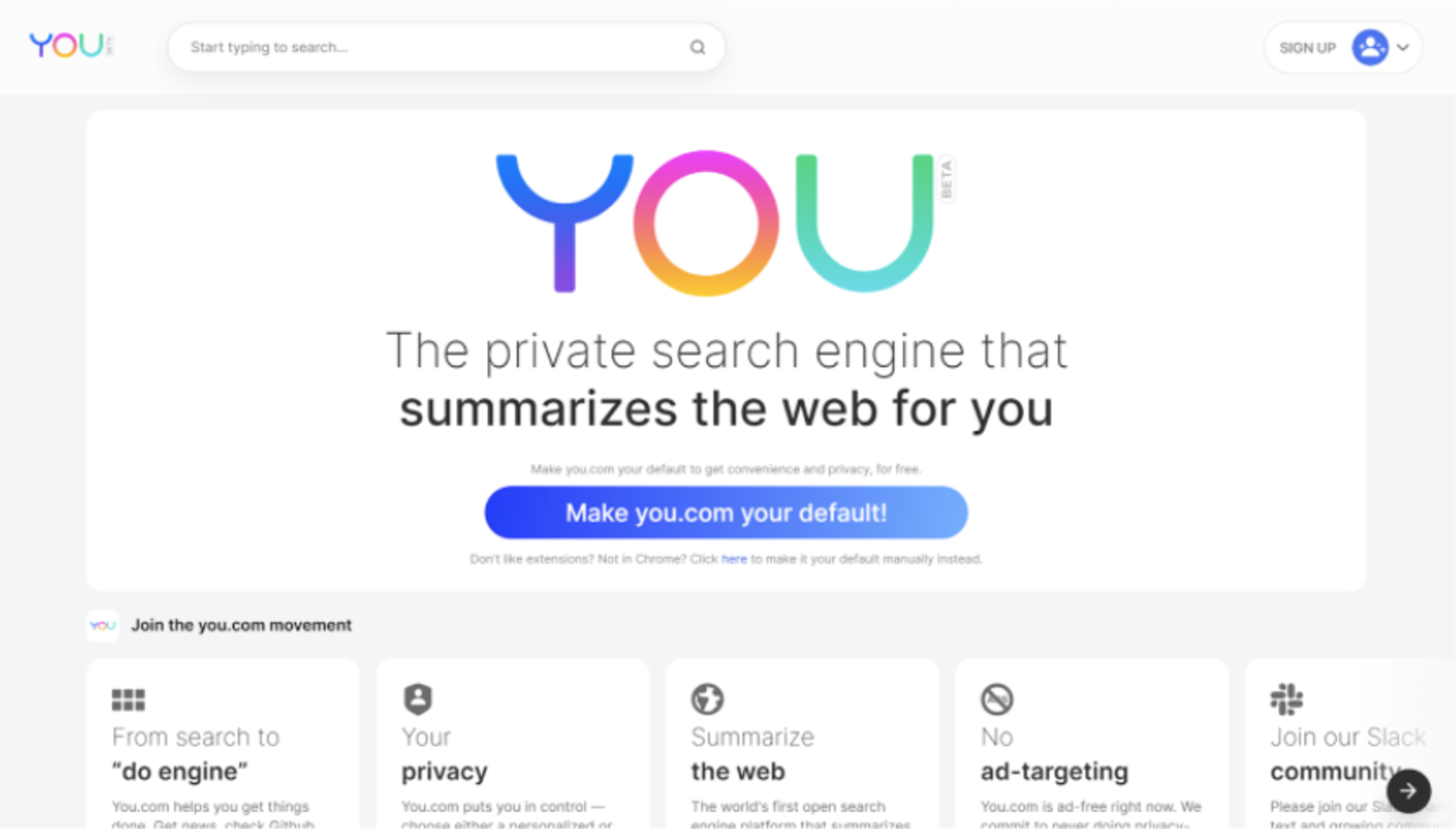 ▲you.comの検索画面:編集部スクリーンショット you.comとは