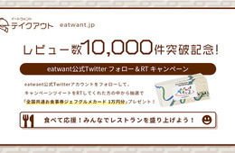 グルメサイト「eat want・テイクアウト」の口コミ投稿数が1万件突破