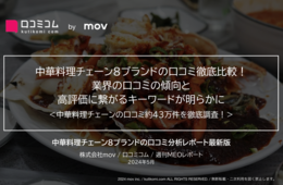 中華料理チェーンの口コミ比較：口コミ数・口コミ評価No.1は「揚州商人」！高評価に繋がるキーワードが明らかに